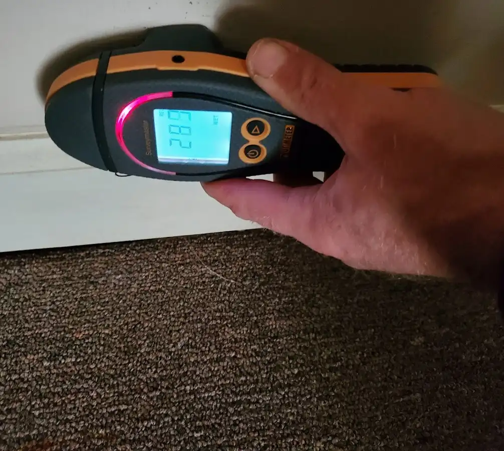 Moisture detection at baseboard during Burst Pipe Cleanup in Mayo